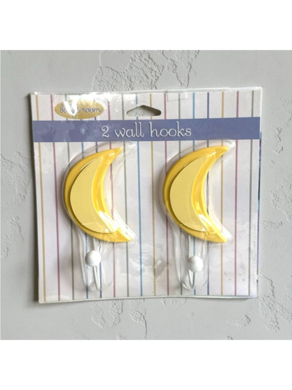 Babys Room 2 Wall Hooks Moon Design Yellow & White